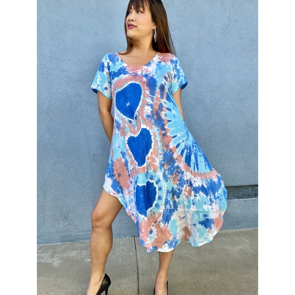 Womens Handmade CottonTie Dye Beach  Wear Boho Hippie Blue Color Unique Fits SML